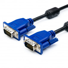 Кабель Merlion VGA 3 + 2 1.5m, male to male (тато-тато), 2 ферита, чорно-синій, пакет Q250