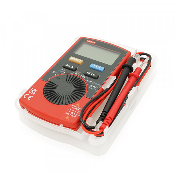 Мультиметр UNI-T UT120A. Вимірювання: V (AC/DC), Ω, Hz, DUTY. Функції: Hold, REL, продзвонювання, тест діодів, авто-діапазон. 110x58.2x10.8 мм. 76 г