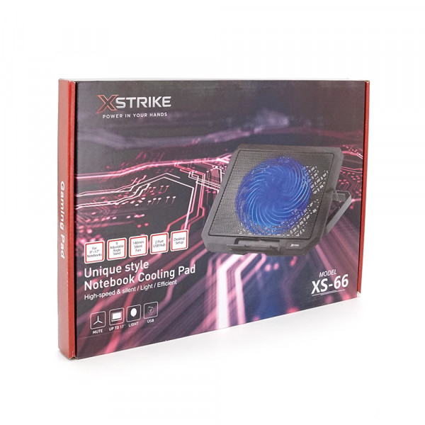 Підставка під ноутбук XSTRIKE XS-66, 9-17", 1*140mm 1200±10% RPM, корпус пластик+алюміній, 2xUSB 2.0, 356x259x28mm, RGB, Box Q20