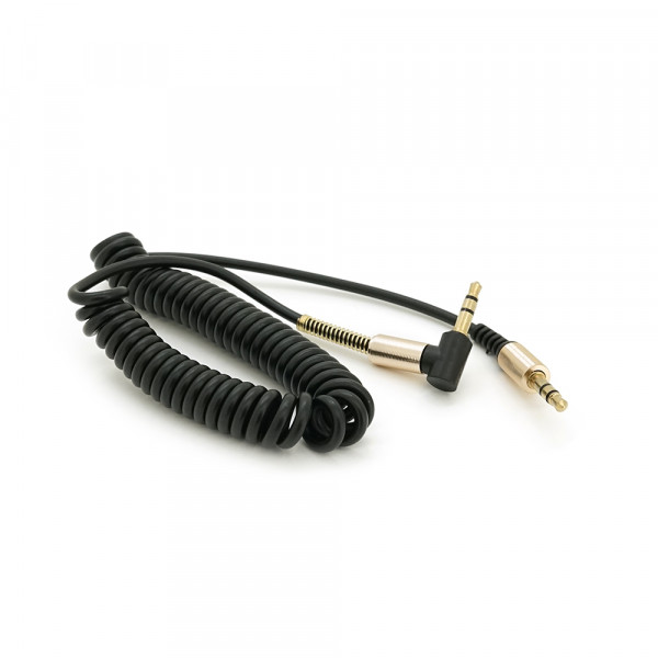 Кабель AUX Audio DC3.5 тато-тато 1.5м пружина, CCA Stereo Jack, (круглий) Black cable, Box