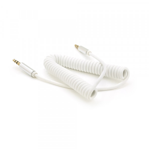 Кабель AUX Audio DC3.5 тато-тато 1.5м пружина, CCA Stereo Jack, (круглий) White cable, Box