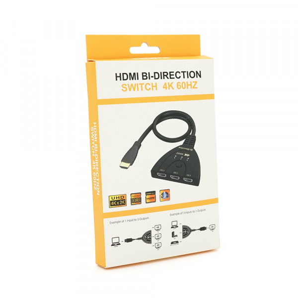 Розгалужувач HDMI 1=>3 порти, 4К, кабель 30см, Box