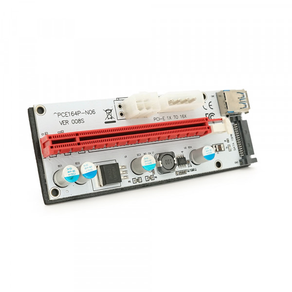 Плата PCE164P-N09 (V008S-Plus) Riser PCI-EX, x1=>x16, USB 3.0, DC12V(Molex&PCI-E/6pin), SATA/15pin, конденсатори 270, VER008S,Пакет