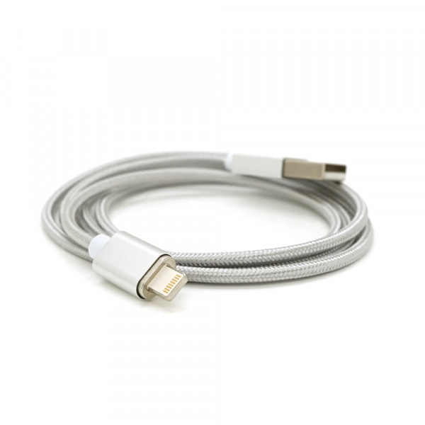Магнітний кабель USB 2.0/Lighting, 1m, 2А, індикатор заряду, тканинне обплетення, знімач, Silver, Blister ( під наконечник 1938 )