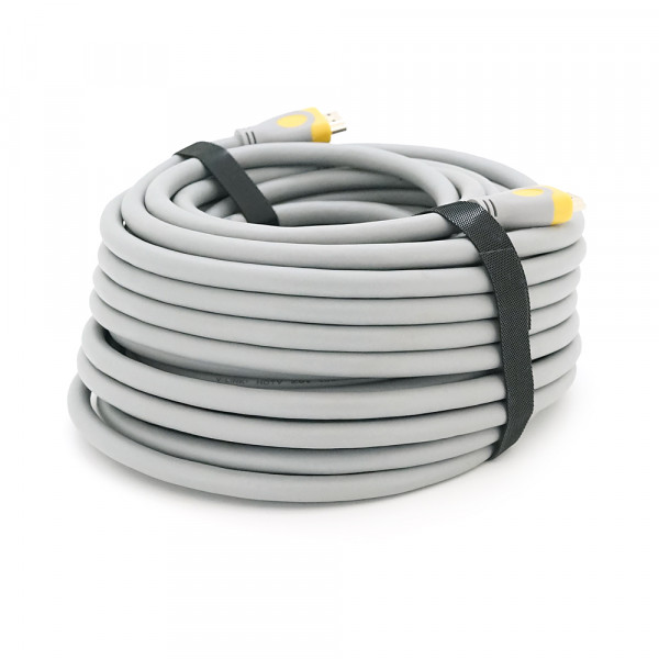 Кабель Merlion HDMI-HDMI V-Link High Speed 20.0m, v2,0, OD-8.2mm, круглий Grey, коннектор Grey / Yellow, (Пакет), Q16