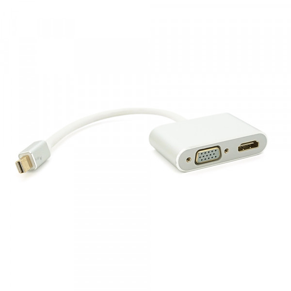 Конвертер mini Display Port (тато) на HDMI/VGA(мама) 30cm, Silver, 4K/2K, Пакет