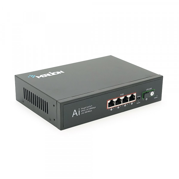 POE комутатор Merlion 4 POE 10/100 + 1Single Fiber Tx1310nm 20km + вбудований блок живлення 52V 1.38A