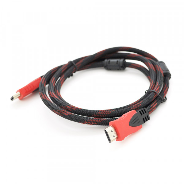 Кабель Merlion HDMI-HDMI 25m, v1.4, OD-7.4mm, 2 фільтра, обплетення, круглий Black / RED, коннектор RED / Black, (Пакет) Q25