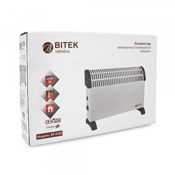 Електричний конвектор BITEK BT-4120. Потужність: 2000 Вт (3 режими: 750/1250/2000 Вт). White. Box