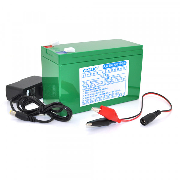 Акумуляторна батарея літієва QiSuo 12V 8A з елементами Li-ion 18650 (150X64,5X97,7) + зарядний пристрій 12,6V/1A + крокодили