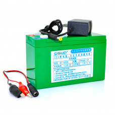Акумуляторна батарея літієва QiSuo 12V 12A з елементами Li-ion 18650 (150X64,5X97,7) + зарядний пристрій 12,6V / 1A + крокодили