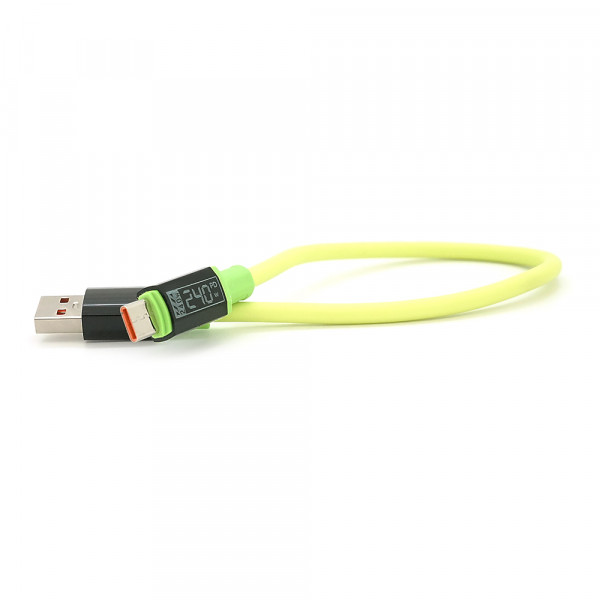 Кабель USB to Type-C (male to male), Підтримка SCP, QC3.0, PD до 240Вт, 480Mbps, довжина 0,3м, обплетення, LED, Green, Box