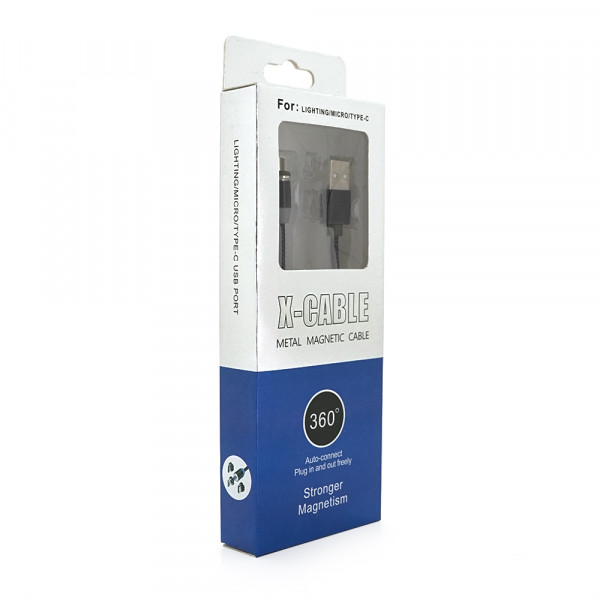 Магнітний кабель PiPo USB 2.0 /Lighting, 2m, 2А, тканинна оплетка, броньований, знімач, Black, BOX