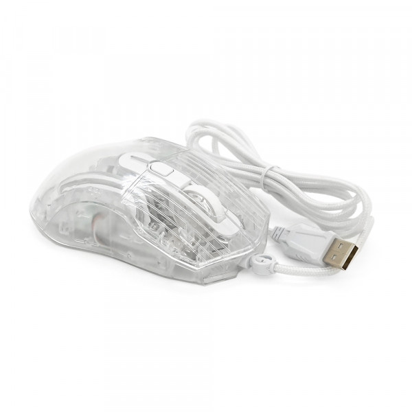 Миша провідна JEDEL GM1400, 6 кнопок, 1000/2400/3200/4800/6400/7200DPI, кабель 1,5 м. RGB підсвічування. 128х77х40 мм. Transparent. Box