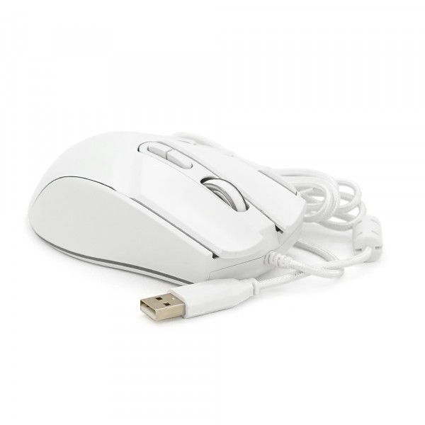 Миша провідна JEDEL GM800, 8 кнопок, 1200/1800/2400/3600/4800/7200DPI, кабель 1,5 м. RGB підсвічування. 128х77х40мм. White. Box