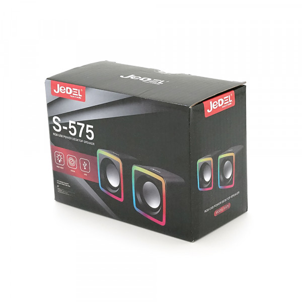 Колонки 2.0 JEDEL S-575 USB+3.5mm, 2x3W, 30Hz-16KHz, з LED підсвічуванням, 72х73х65 мм, Black, BOX