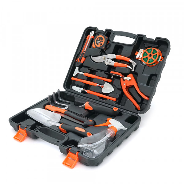Набір садових інструментів 12в1 у кейсі GTS-12-Or. Сталь SK5. 395х300х85мм. 2,600 кг. Black/Orange. Box