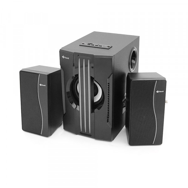Колонки 2.1 Kisonli TM-9100A, для ПК та ноутбука, живлення 220V + jack 3.5mm, 5W+2x3W, 20Hz-20KHz, з сабвуфером, bluetooth, Black, BOX,