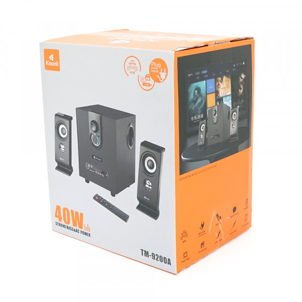 Колонки 2.1 Kisonli TM-9200A, для ПК та ноутбука, живлення 220V + jack 3.5mm, 5W+2x3W, 20Hz-20KHz, з сабвуфером, bluetooth, Black, BOX,