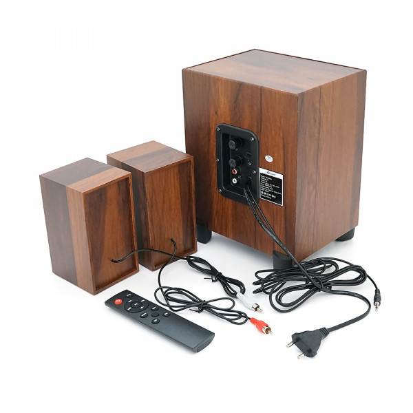 Колонки 2.1 Kisonli TM-9300A, для ПК та ноутбука, живлення 220V + jack 3.5mm, 5W+2x3W, 20Hz-20KHz, з сабвуфером, bluetooth, Black, BOX,