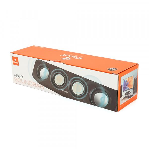Колонки 2.0 Kisonli i-680, для ПК і ноутбука, USB + 3.5mm, 2x3W, 20Hz- 20KHz, Black, BOX, Q40