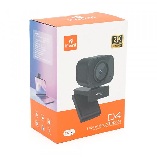 Вебкамера із мікрофоном Kisonli D4, 2K 30fps, пласт. корпус, Black, BOX