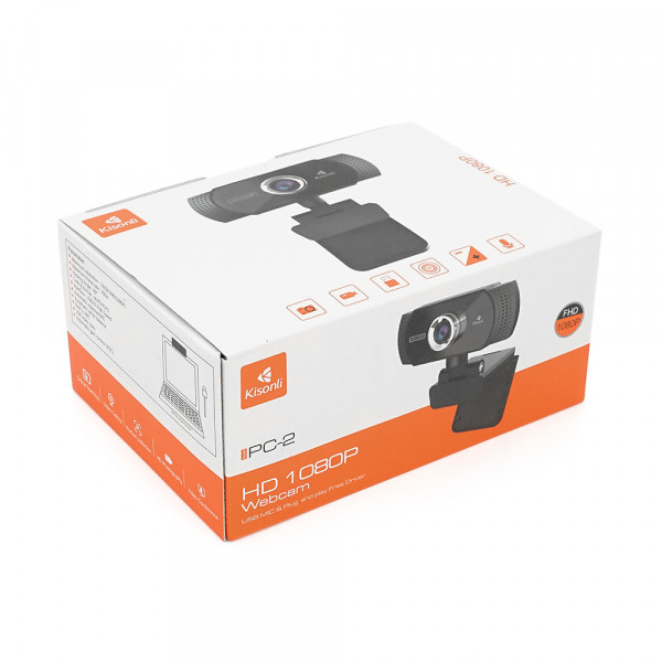 Вебкамера із мікрофоном Kisonli PC-2, 1080P 30fps, пласт. корпус, Black, BOX