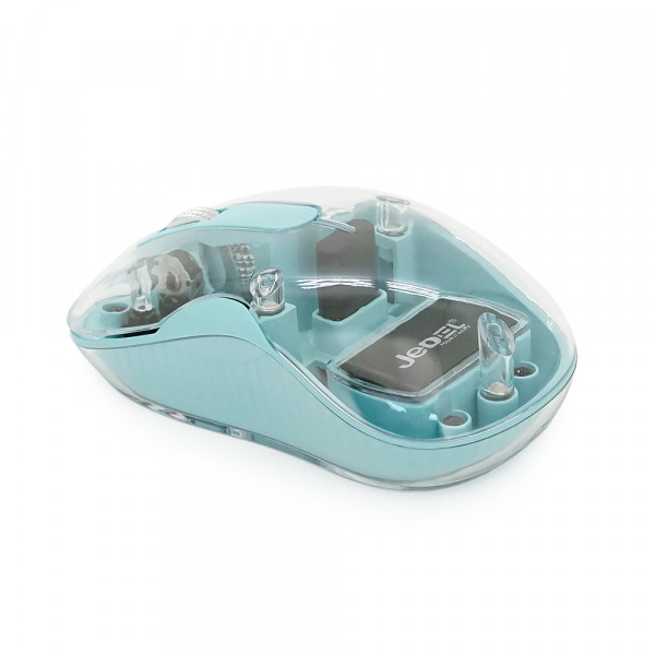 Миша бездротова JEDEL WD141T-Bl, 1200, 2.4 GHz+Bluetooth 5.0, 3.7V 300mAh, Type-C заряджання. 109x60x32 мм. 69 р. Transparent-Blue, Box