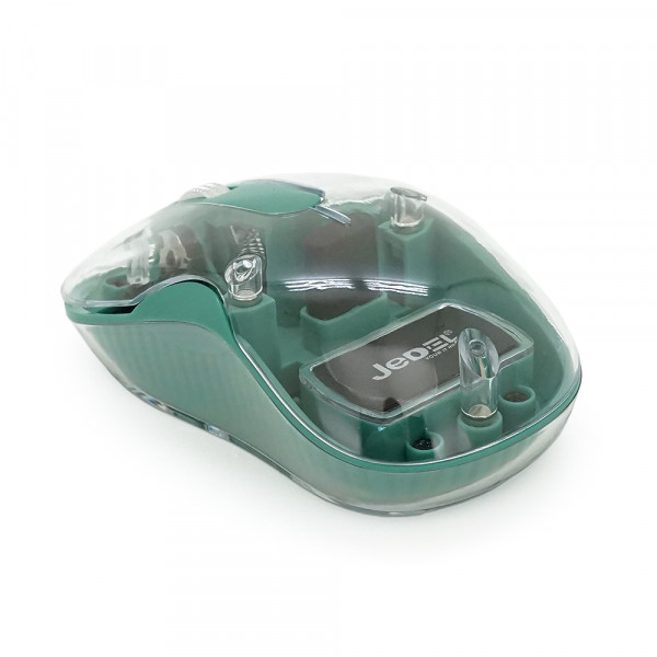 Миша бездротова JEDEL WD141T-G, 1200, 2.4 GHz+Bluetooth 5.0, 3.7V 300mAh, Type-C заряджання. 109x60x32 мм. 69 р. Transparent-Green, Box