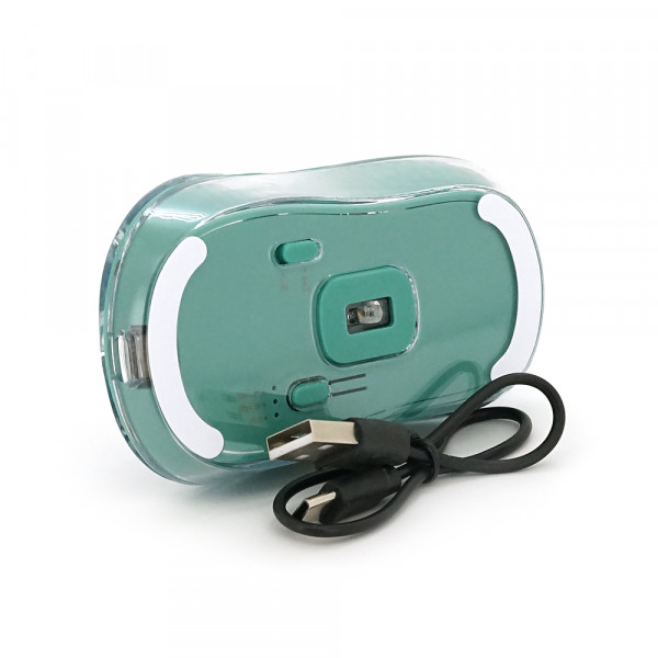 Миша бездротова JEDEL WD141T-G, 1200, 2.4 GHz+Bluetooth 5.0, 3.7V 300mAh, Type-C заряджання. 109x60x32 мм. 69 р. Transparent-Green, Box