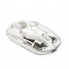 Миша бездротова JEDEL WD131P-BG, 800/1200/1600DPI, 2.4 GHz+Bluetooth 5.0, 3.7V 300mAh, Type-C заряджання. 109x60x32 мм. Transparent-White. Box