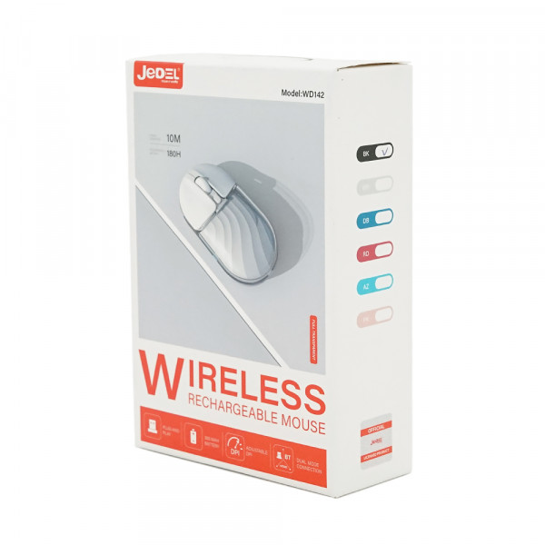Миша бездротова JEDEL WD142, 800/1200/1600DPI, 2.4 GHz+Bluetooth 5.0, 3.7V 300mAh, Type-C заряджання. 105x59x34 мм. Black. Box