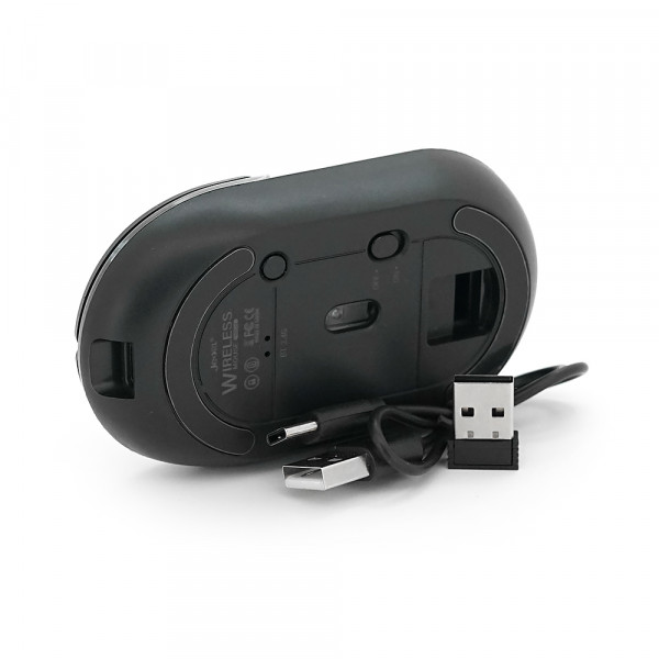 Миша бездротова JEDEL WD142, 800/1200/1600DPI, 2.4 GHz+Bluetooth 5.0, 3.7V 300mAh, Type-C заряджання. 105x59x34 мм. Black. Box