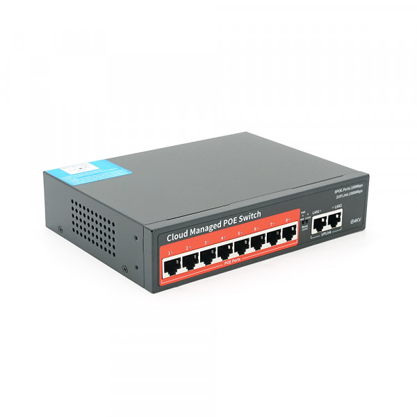 8-портовий керований PoE комутатор YOSO YO208G-120 з 8 портами POE 100Мбіт + 2 UP-Link 1000Мбіт, 52V/120W. APP-Amitres