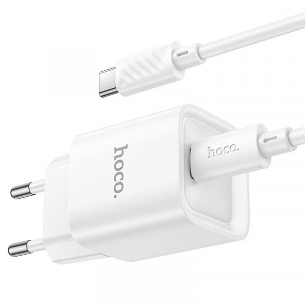 Набір СЗУ 110-240V HOCO C146A + кабель Type-C, 1xUSB-C, PD20W, 1м кабель, White, Box