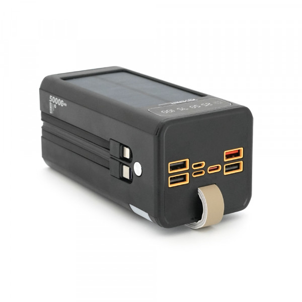 Powerbank 7GO GPW-01 50000mAh, Solar, Fast charge PD22.5W, Li-pol, LCD Display, Вхід:Type-C, Виходи: 2xUSB Type-C, 4xUSB Type-A, кабелю Type-C/Lightning, 1,080, Black, Box