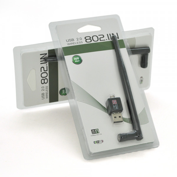 Бездротовий мережевий адаптер з антеною 20см 5DBI Wi-Fi-USB Merlion LV-UW02RK-5DB, 802.11bgn, 300MB, 2.4 GHz, WIN7 /XP/Vista /2K/MAC/LINUX