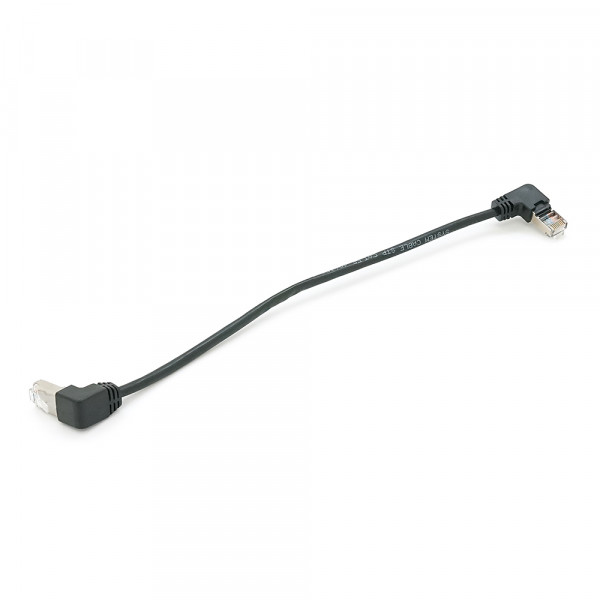Патч-корд литий FTP, RJ45(кутовий/кутовий), екранований, FTP5e 0.29m, patch D=4.9mm AWG26 2x90° CU, DC 2-12 V, чорний, Q200