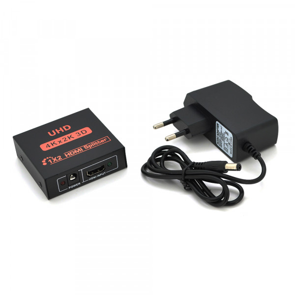 Активний HDMI сплитер 1 => 2 порту, 4K, 1080р, 1,4 версія, DC5V / 2A Q50, Box