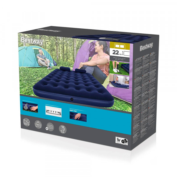 Надувний матрац Bestway з двома подушками та насосом, 203х152х22см, Blue. Box