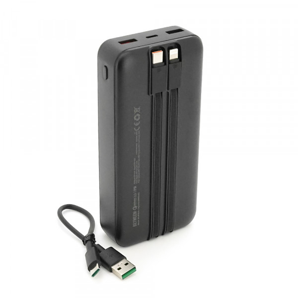Power bank BETWEEN BTW-P6 20000mAh, 22.5W, 2 кабелі: Type-C+Lighting, Black, 490g, Box
