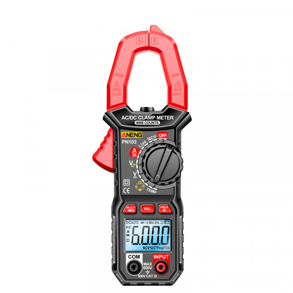 Токові кліщі ANENG PN103 Вимірювання: V (AC/DC), A (AC/DC), Ω, C, Hz (NCV, True RMS). Функції: Data Hold, продзвонювання, тест діодів, автовимкнення. (SP)