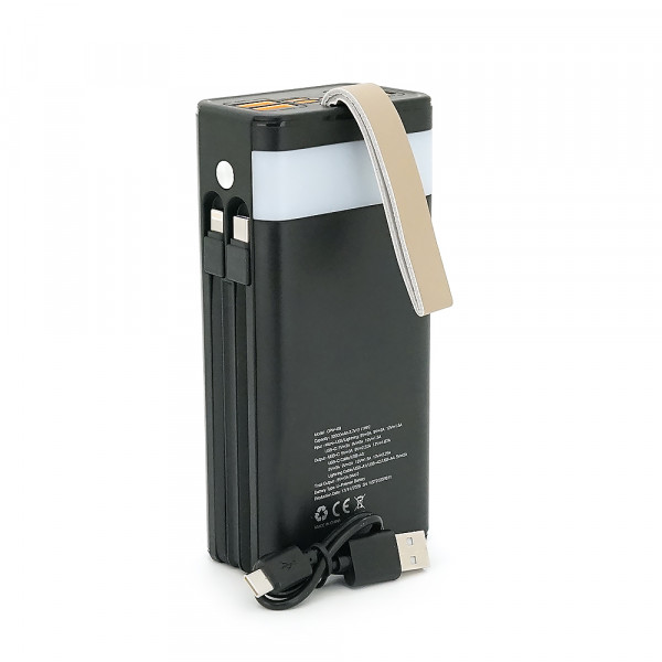 Powerbank 7GO GPW-09 30000mAh, Solar, 22.5W, Li-pol, LCD Display, Вхід:Type-C, Виходи: 2xUSB Type-C, 4xUSB Type-A, кабелю T-C/Ligh, 0,70, Black, Box