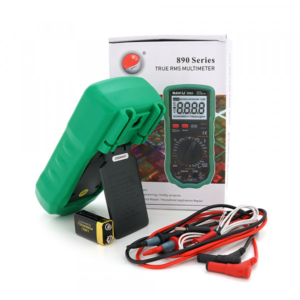 Мультиметр BAKKU BA-890A Вимірювання: V DC, V AC, A DC, A AC, Ω, C, hFE, діод, транзистор Функції: продзвонювання, підсвічування