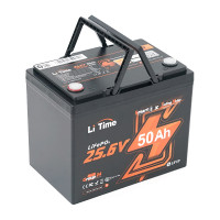 Акумуляторна батарея Li-TIME LiFePO4 25.6V 50Ач 1280Wh Bluetooth 5.0, 6000Cycles, BMS50A, ≤40mΩ, IP65, L206*B168*H211 mm, 9.6 kg