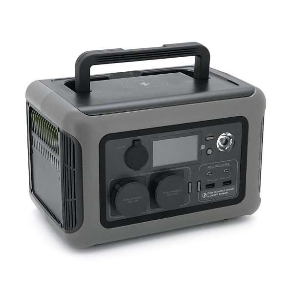 Power station ALLPOWERS R600 APP Control, 600W, 299Wh LiFePO4 3500Cycles, MPPT 300w max, CAR port, DC12/24V, 2хAC 220V, 2xUSB-TYPE-C 100W, 2xUSB-A 36W, XT60, wireless 15W, Fast charge 60min, 298×195×190mm, 5.6kg, Q2