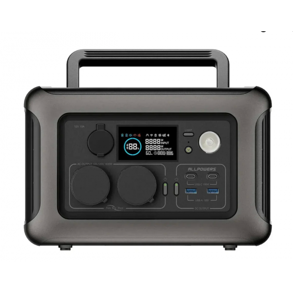 Power station ALLPOWERS R600 APP Control, 600W, 299Wh LiFePO4 3500Cycles, MPPT 300w max, CAR port, DC12/24V, 2хAC 220V, 2xUSB-TYPE-C 100W, 2xUSB-A 36W, XT60, wireless 15W, Fast charge 60min, 298×195×190mm, 5.6kg, Q2