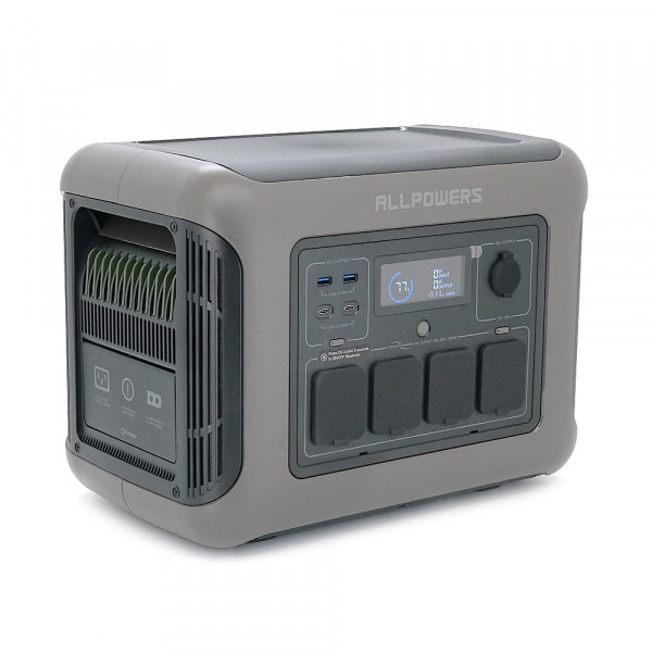 Power station ALLPOWERS R1500 LITE APP Control, Wi-Fi, Bluetooth, 1600W, 1056Wh LiFePO4 3500Cycles, MPPT 650w max, CAR port, DC12/24V, 4хAC 220V, 2xUSB-TYPE-C 100W, 2xUSB-A 18W, XT60, wireless 2*30W, Fast charge 60min, 413×312×265mm, 16,7kg