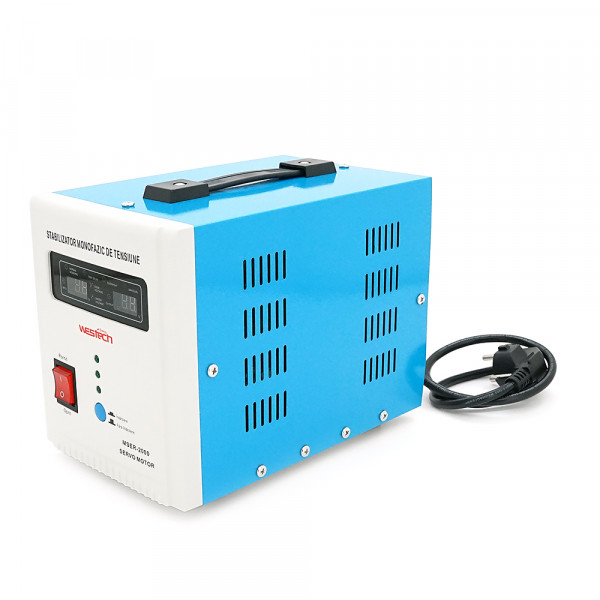 Стабілізатор напруги Westech MSER 2000 VA-V2/1600W однофазний, сервопривід, монтажу підлоги, LED дисплей, діапазон130-260V, AC230±3%, 2*Shuko, 146x237x170mm, 5.2kg, Q2