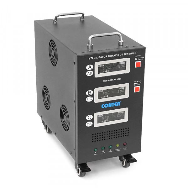 Стабілізатор напруги Conter MSER-15KVA/12KW- 400V-V2 трифазний, сервопривід, монтажу підлоги, LED дисплей, діапазон 225-450V, AC400±3%, колодка, 416x219x352 mm, 33.8kg